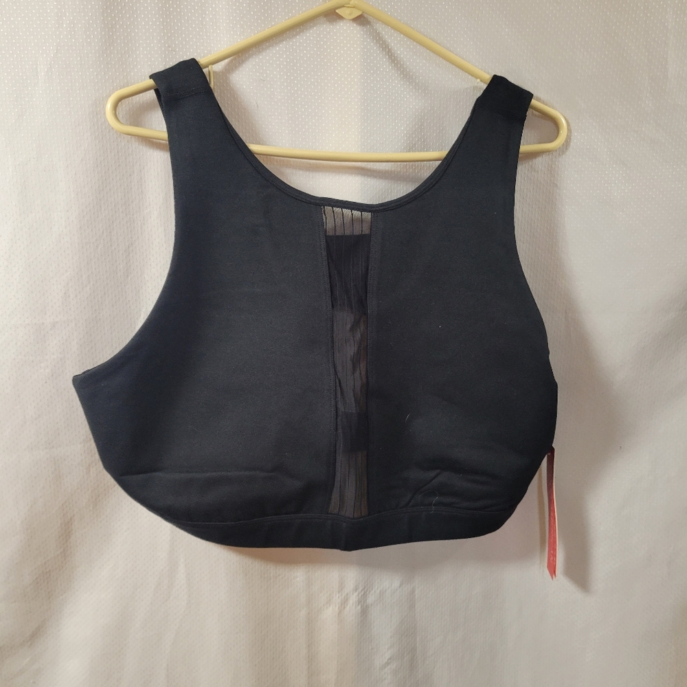 Good American NWT Black Performance Sports Bra Pintuck Mesh‎ Size 7 4XL